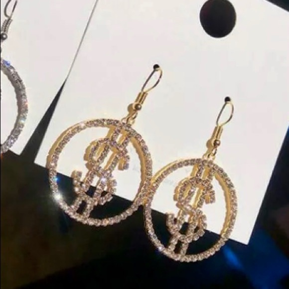 $$ Gold Crystal Earrings - Picture 3 of 3